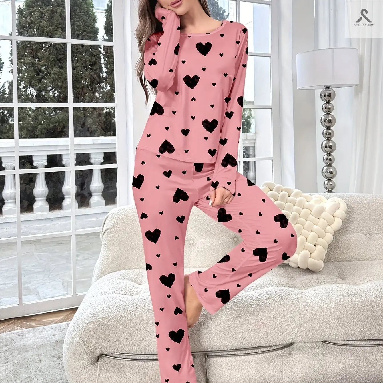 مجموعة بيجاما قلب مطبوعة نسائية مريحة وعصرية Fashint