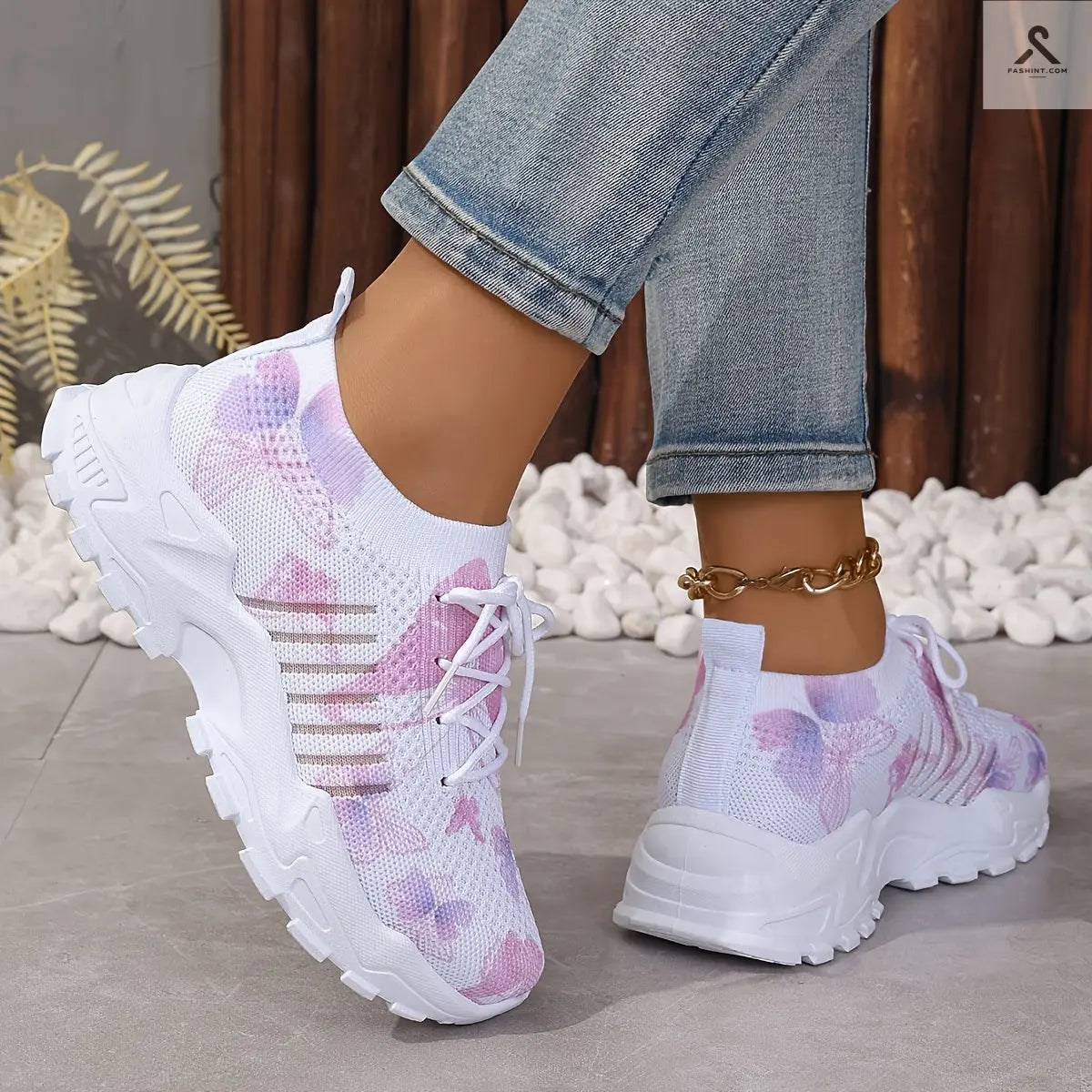 أحذية رياضية نسائية بنمط فراشة، أحذية خارجية عصرية معربنة، أحذية تنفسية Fashint