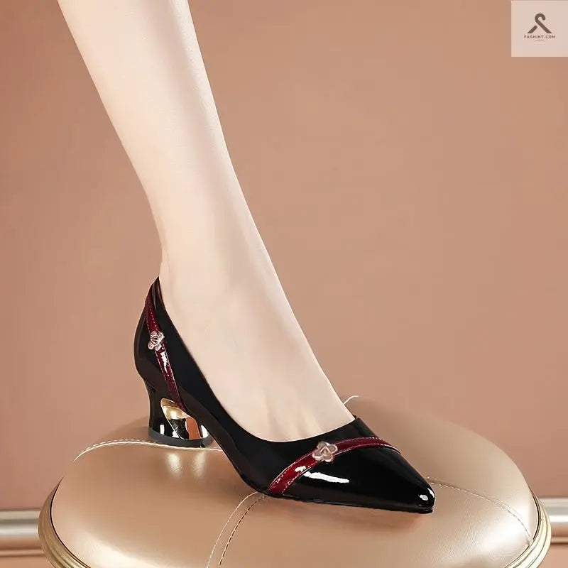 حذاء كعب متوسط نسائي بزهور لتصميم عصري ومريح Fashint