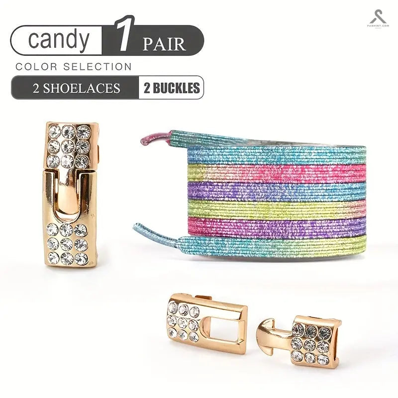 شريط رباط أحذية مرن بدون ربطات مع أبازيم من الكريستال Fashint