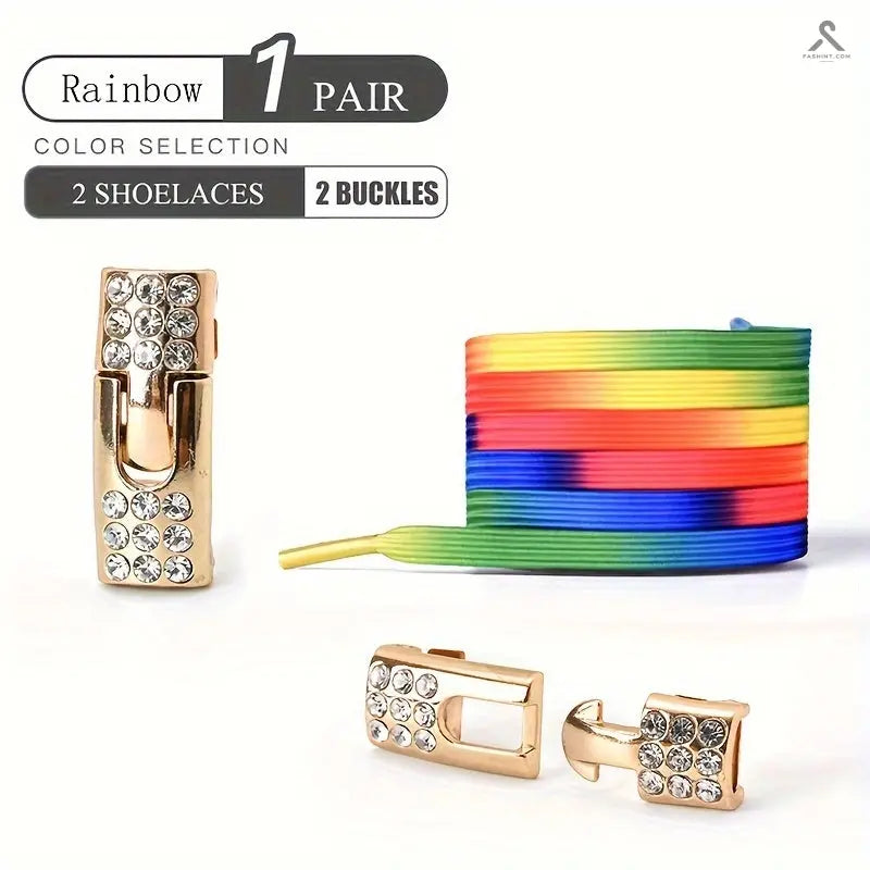 شريط رباط أحذية مرن بدون ربطات مع أبازيم من الكريستال Fashint