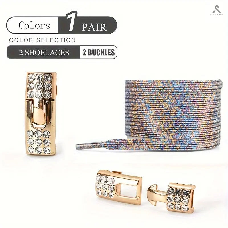 شريط رباط أحذية مرن بدون ربطات مع أبازيم من الكريستال Fashint