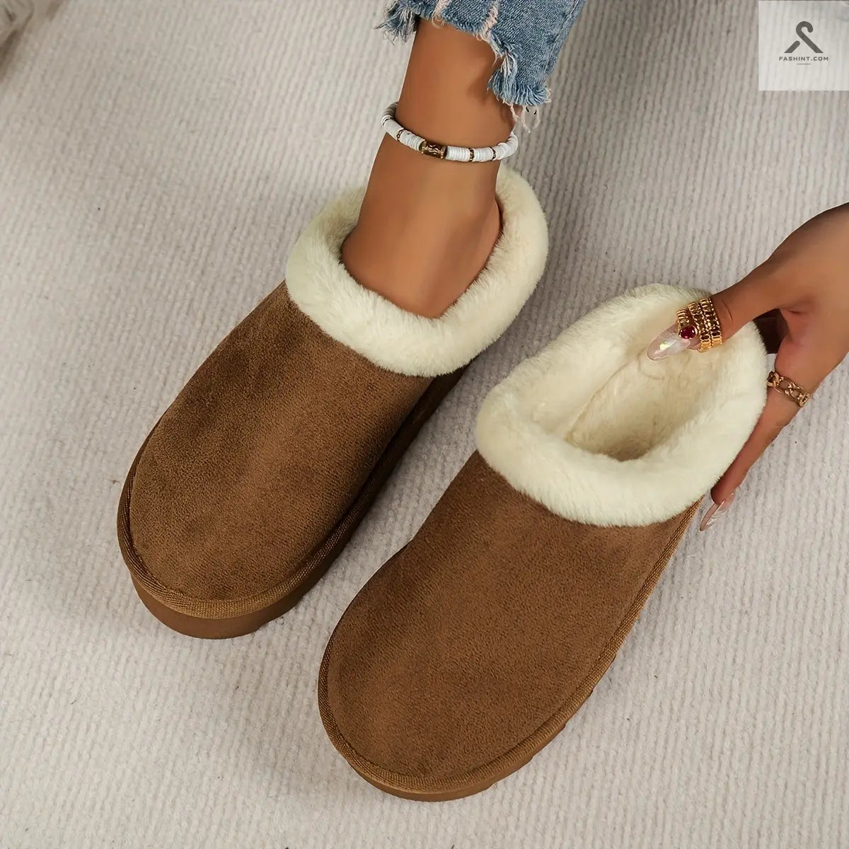 نعال منزلية دافئة بلون موحد Fashint