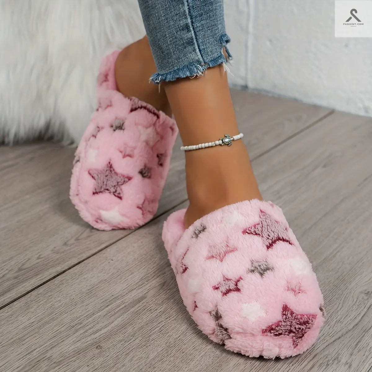 نعال دافئة بنمط نجوم مرحة حذاء منزلي مريح قابل للانزلاق Fashint