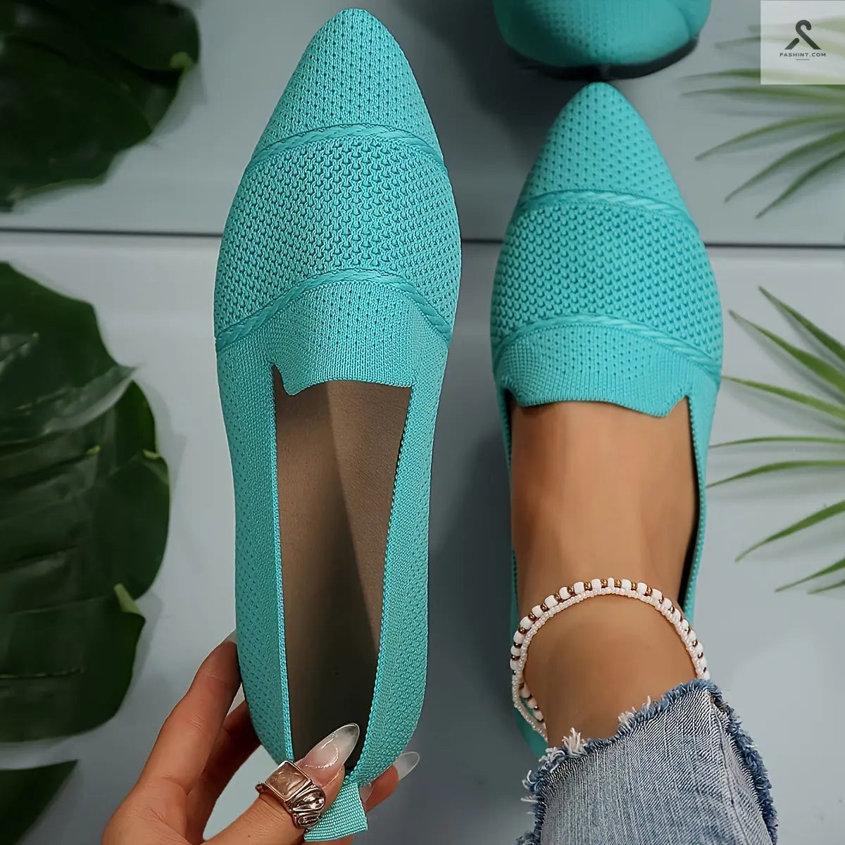 أحذية نسائية مسطحة بألوان صلبة بتصميم بسيط ومريح Fashint
