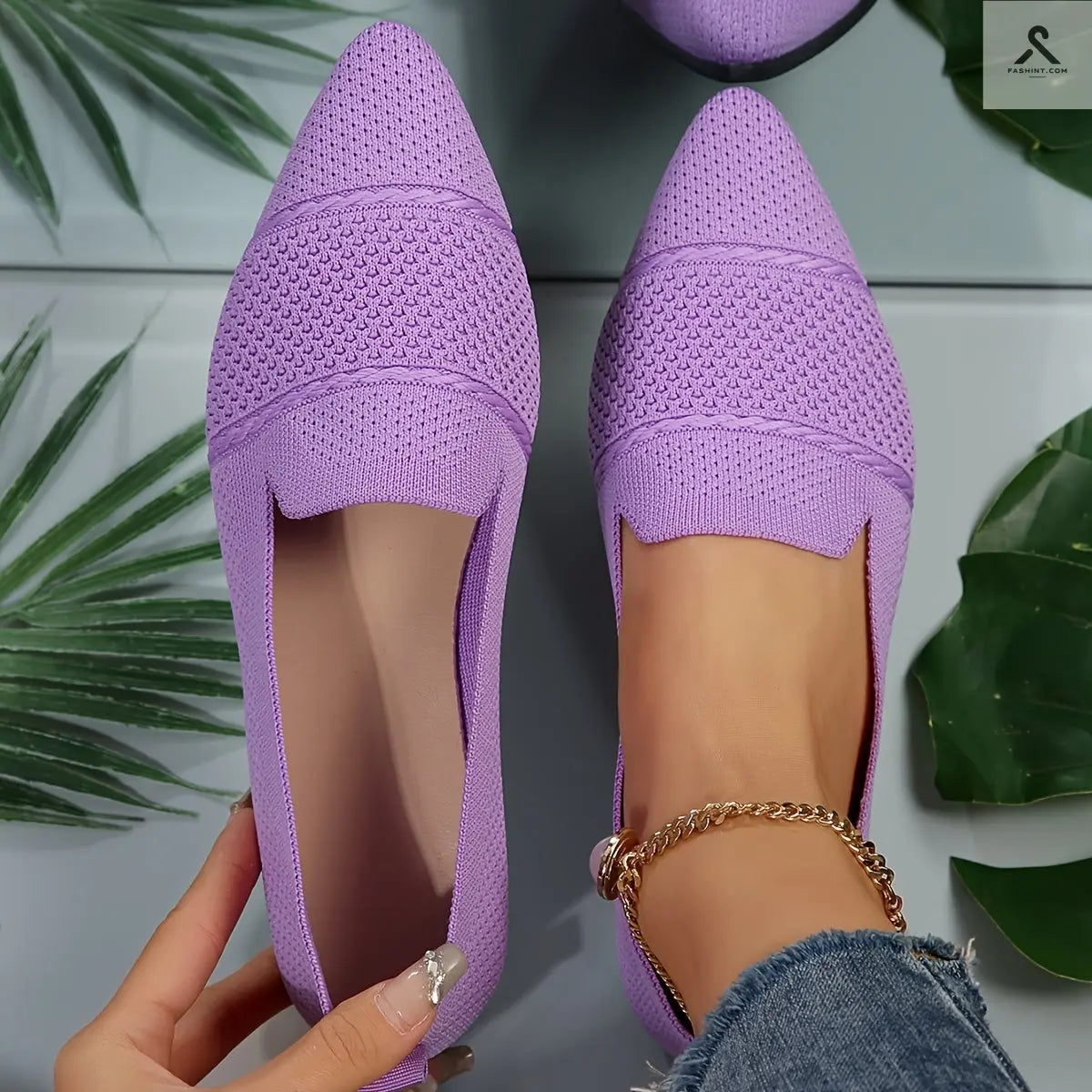 أحذية نسائية مسطحة بألوان صلبة بتصميم بسيط ومريح Fashint