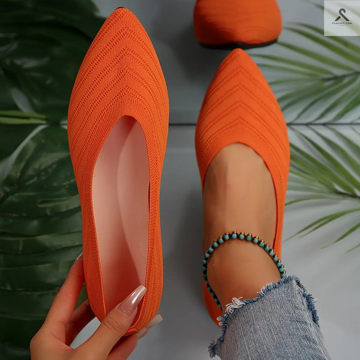 احذية مسطحة بأصابع مدببة للنساء بلون موحد Fashint