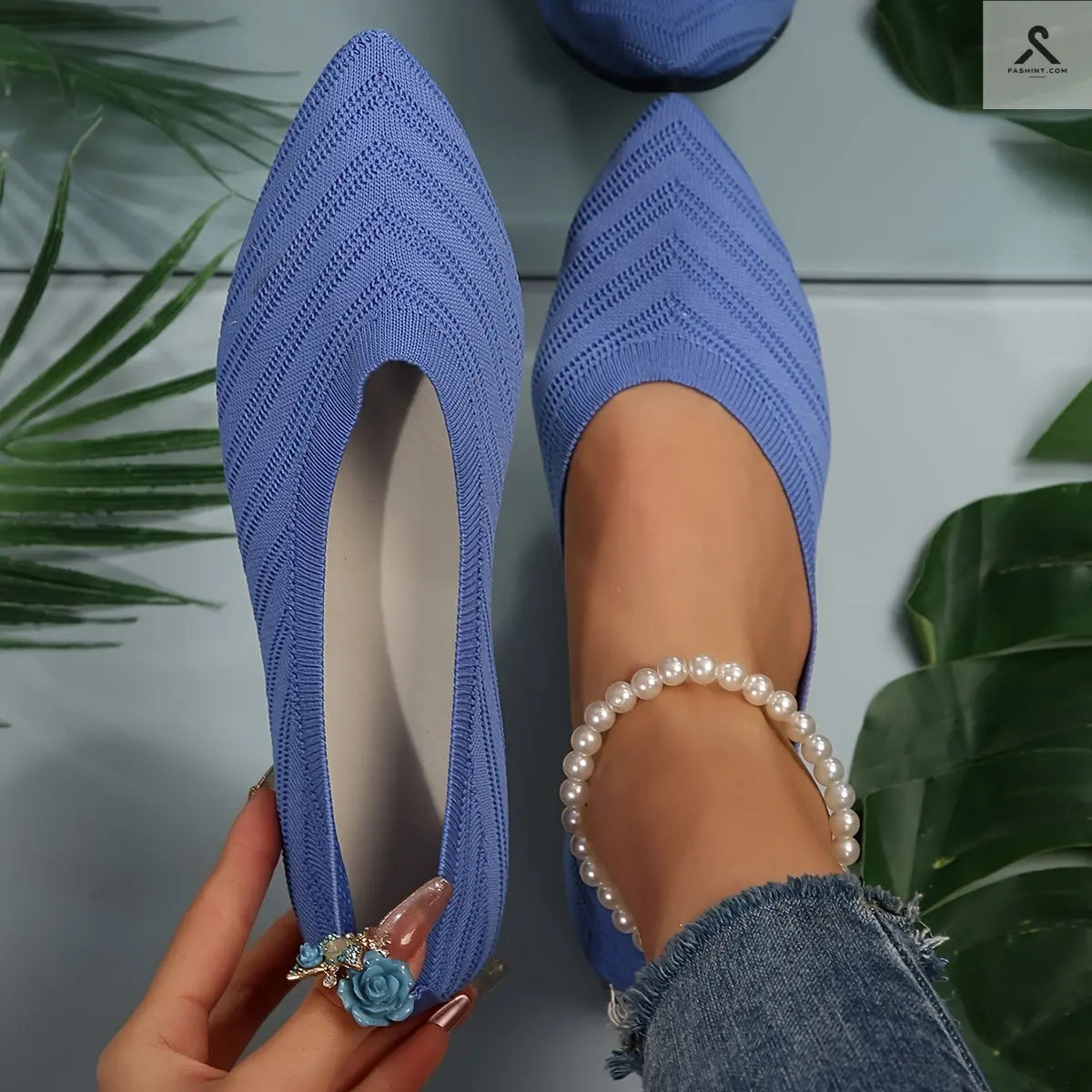 احذية مسطحة بأصابع مدببة للنساء بلون موحد Fashint