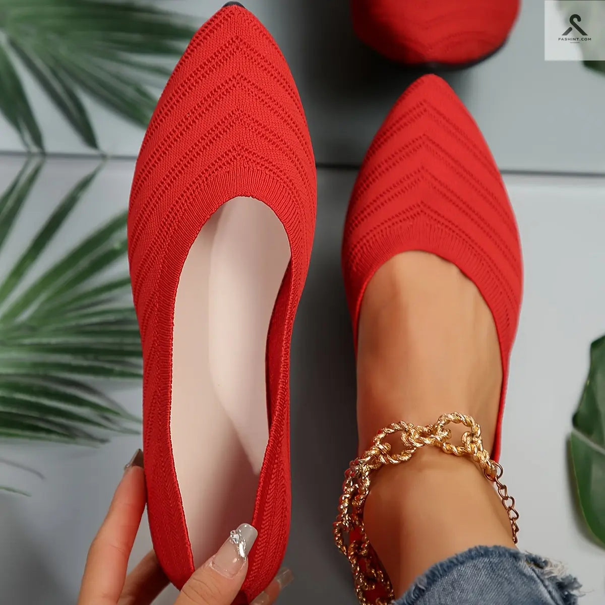 احذية مسطحة بأصابع مدببة للنساء بلون موحد Fashint