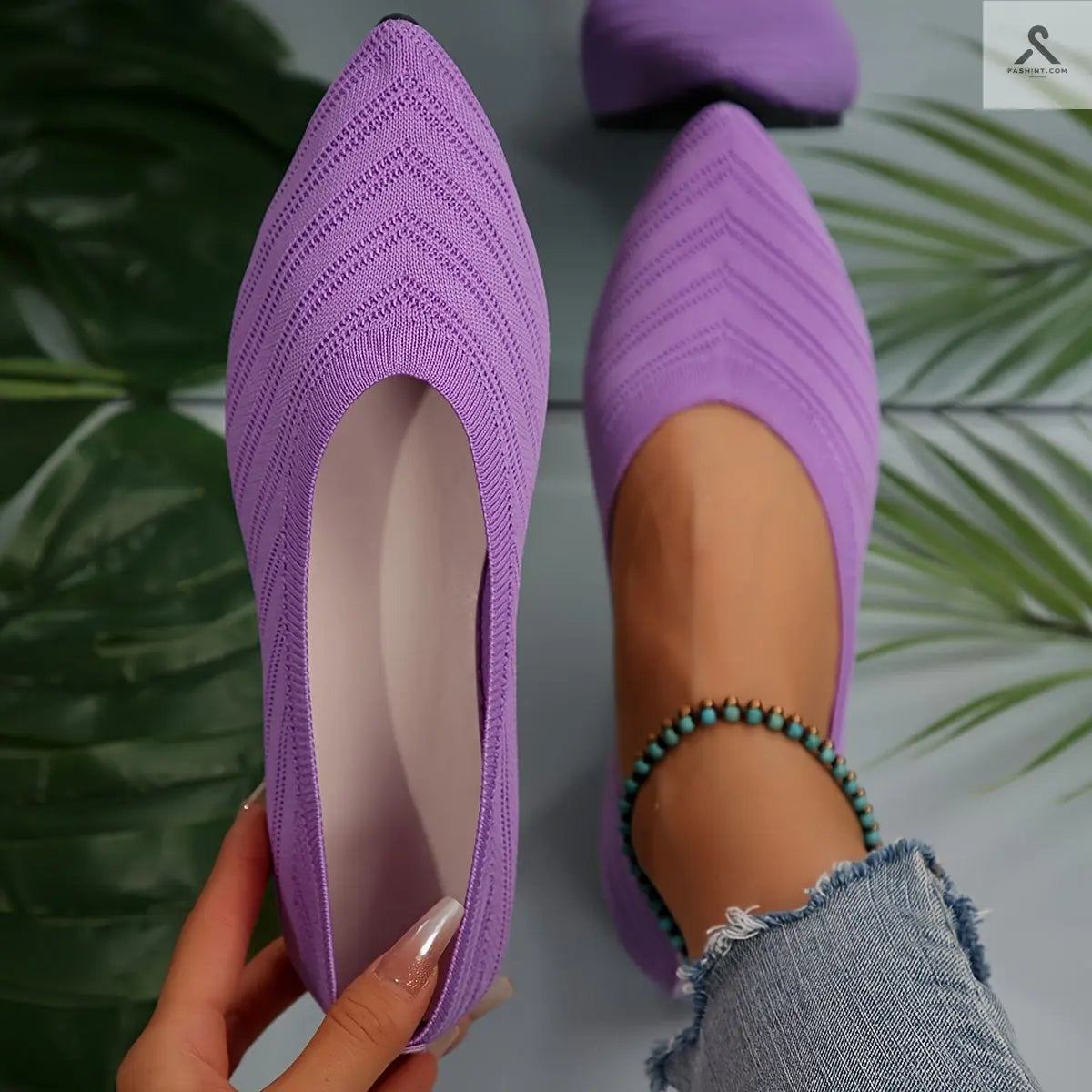 احذية مسطحة بأصابع مدببة للنساء بلون موحد Fashint