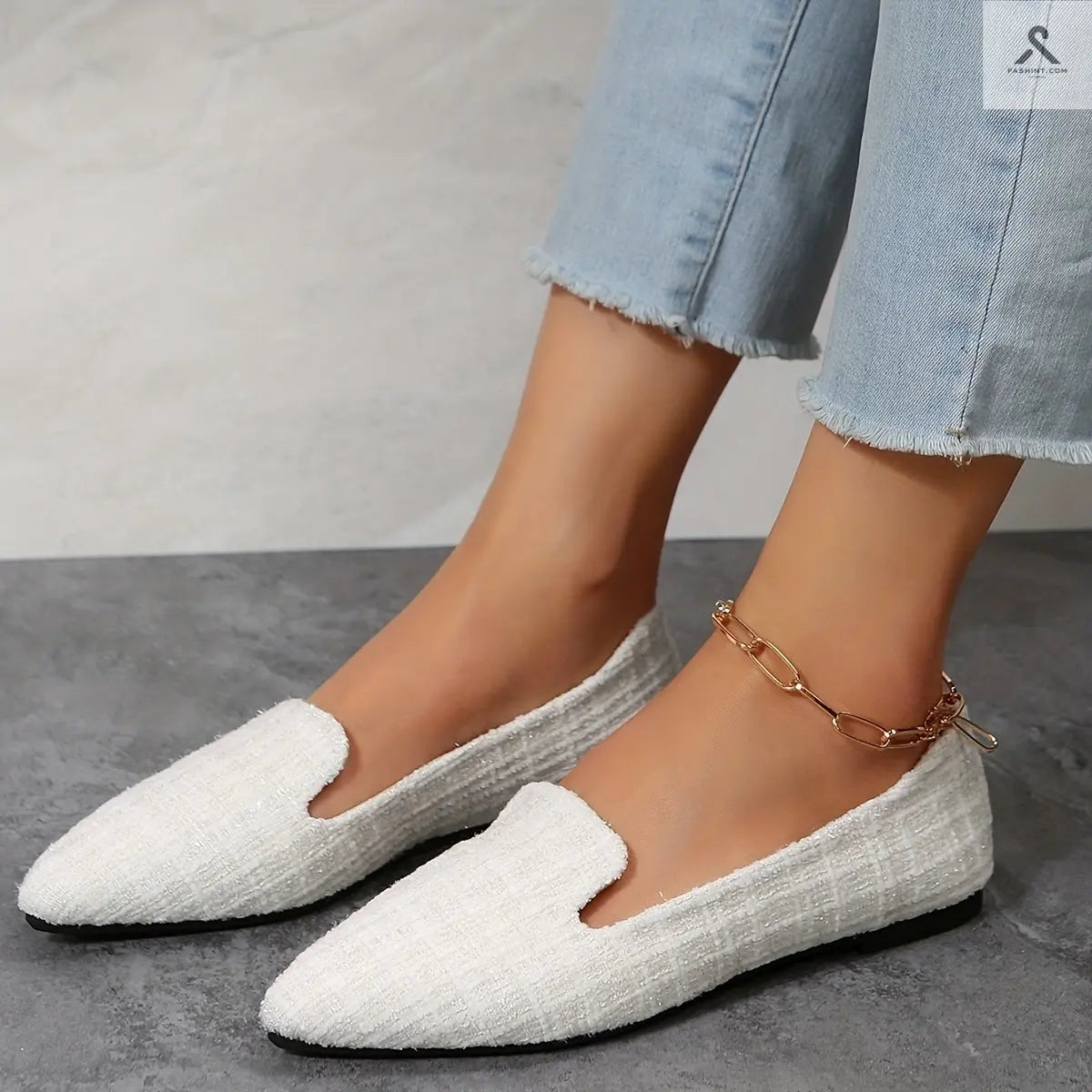 أحذية نسائية مزخرفة بنمط مربعات، أحذية أنيقة ذات أصابع مدببة، خفيفة ومريحة Fashint