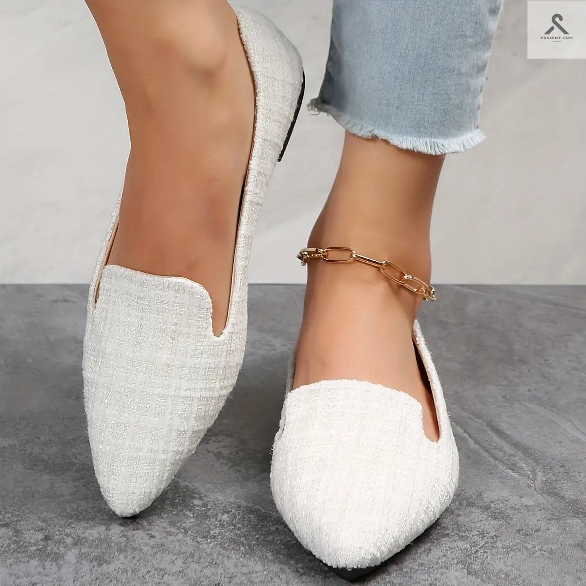 أحذية نسائية مزخرفة بنمط مربعات، أحذية أنيقة ذات أصابع مدببة، خفيفة ومريحة Fashint