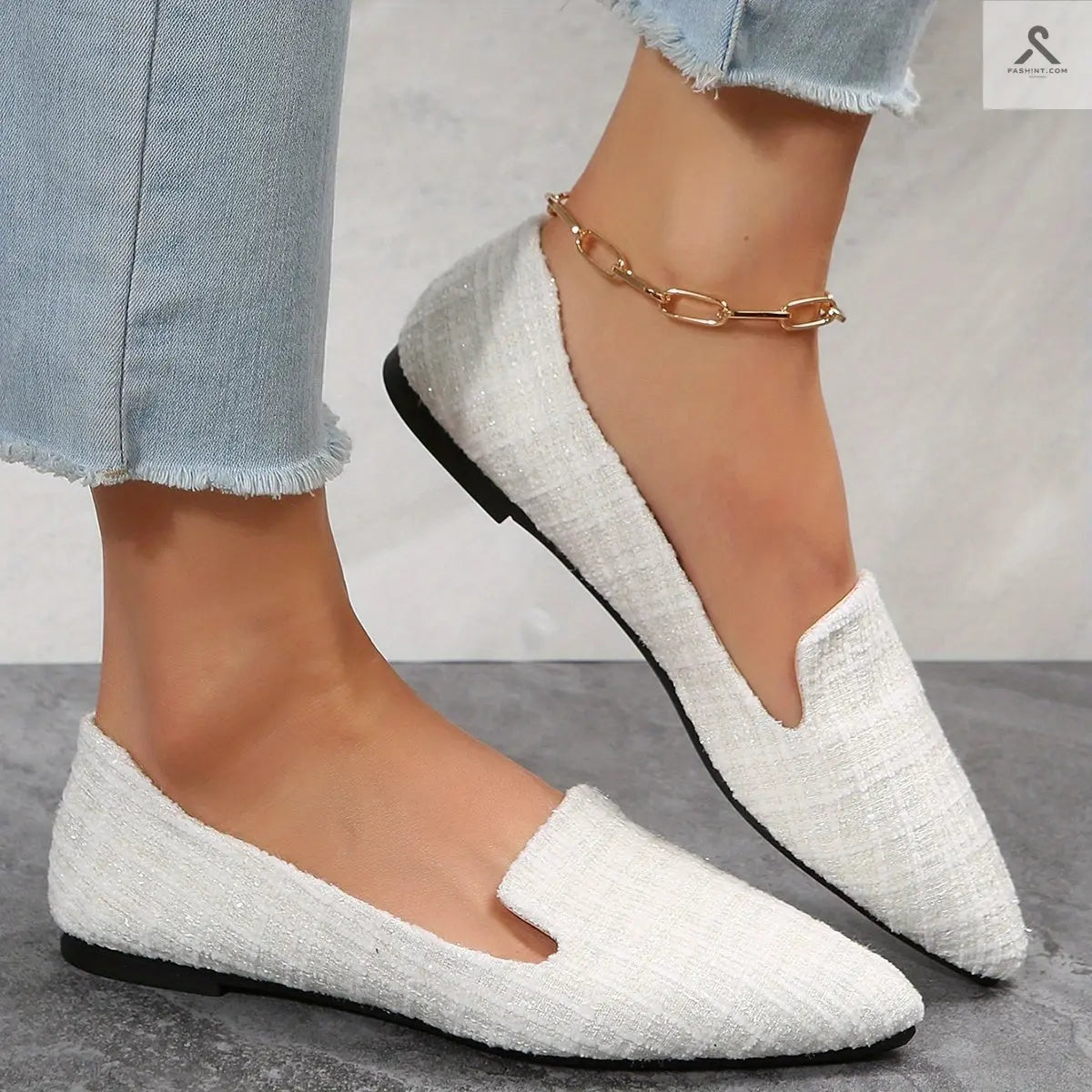 أحذية نسائية مزخرفة بنمط مربعات، أحذية أنيقة ذات أصابع مدببة، خفيفة ومريحة Fashint