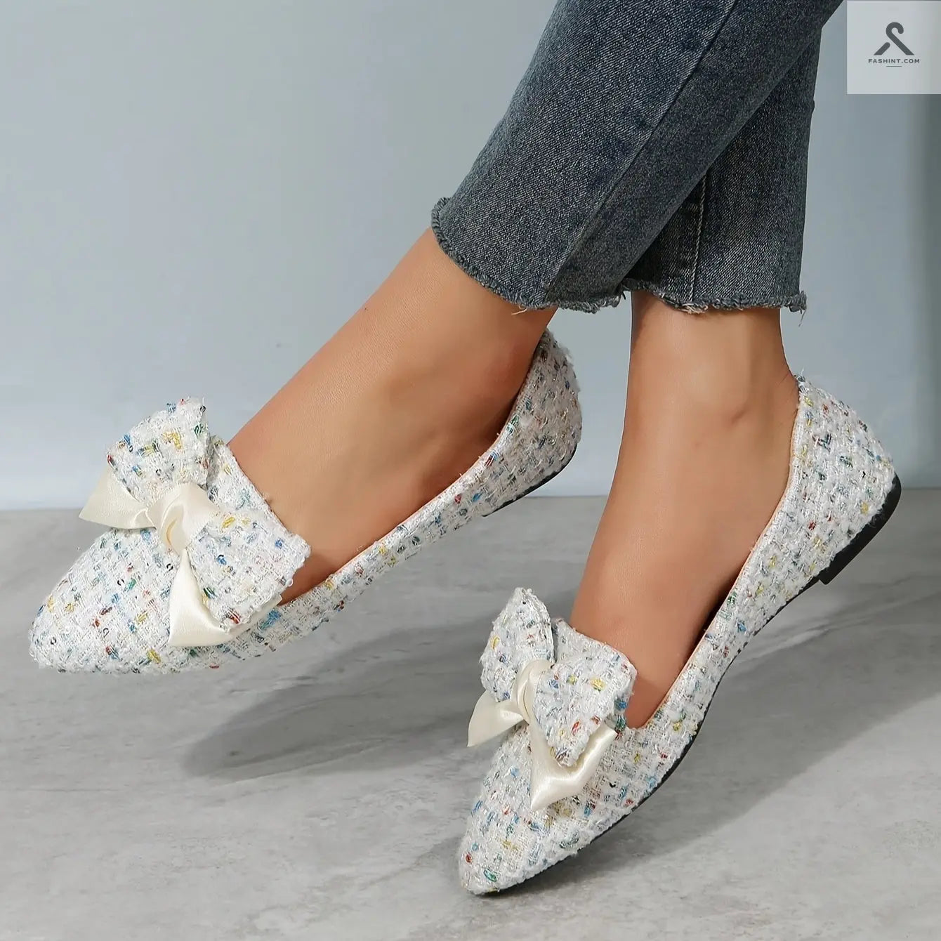 أحذية نسائية مزخرفة بنمط مربعات، أحذية أنيقة ذات أصابع مدببة، خفيفة ومريحة Fashint