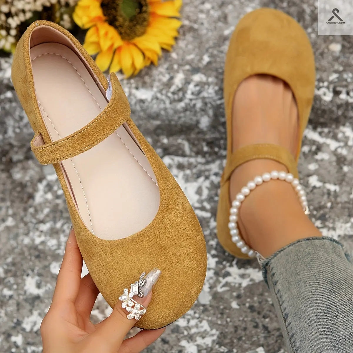 أحذية فلات مريحة للنساء بقصّة دائرية Fashint