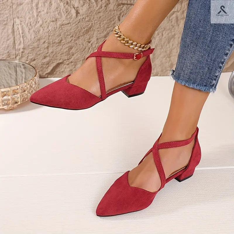 احصلي على اناقتك مع أحذية فلات مدببة لنساء مع كعب عريض Fashint