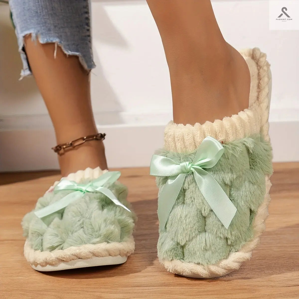 نعال شتاء نسائية مريحة وأنيقة - دافئة وناعمة مع نعل PVC غير قابل للانزلاق Fashint