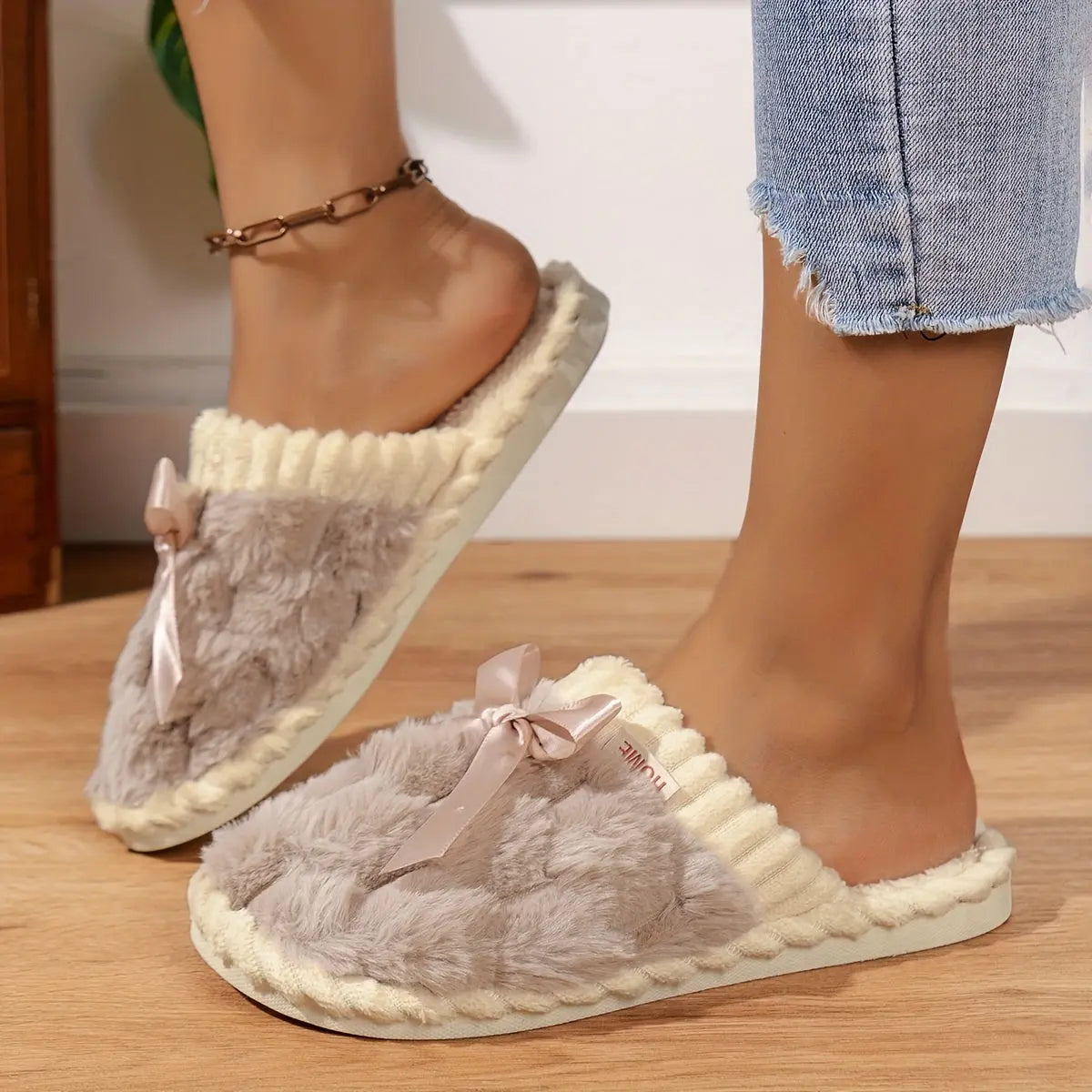 نعال شتاء نسائية مريحة وأنيقة - دافئة وناعمة مع نعل PVC غير قابل للانزلاق Fashint
