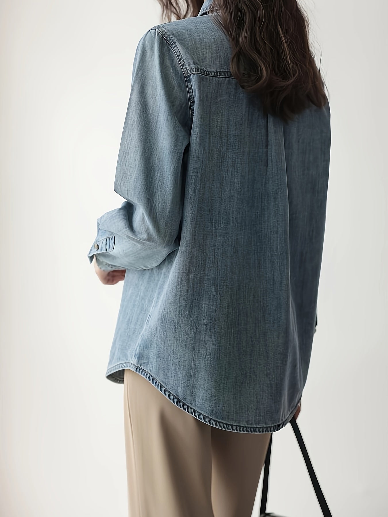 قمصان ديميم زرقاء نسائية بأكمام طويلة Fashint