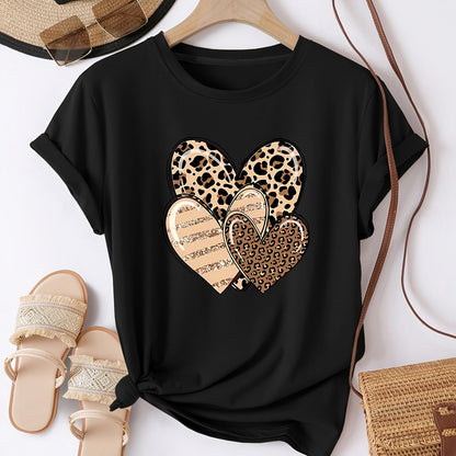تي شيرت كاجوال بطبعة قلب للنساء Fashint