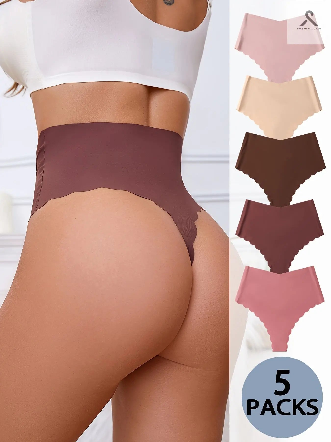 مجموعه من 5 قطع ملابس داخلية عالية الخصر بلمسة عصرية Fashint