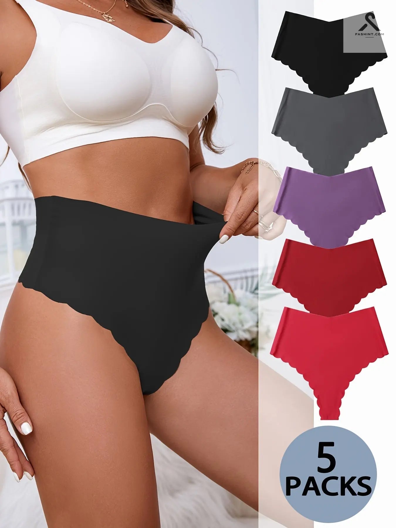 مجموعه من 5 قطع ملابس داخلية عالية الخصر بلمسة عصرية Fashint