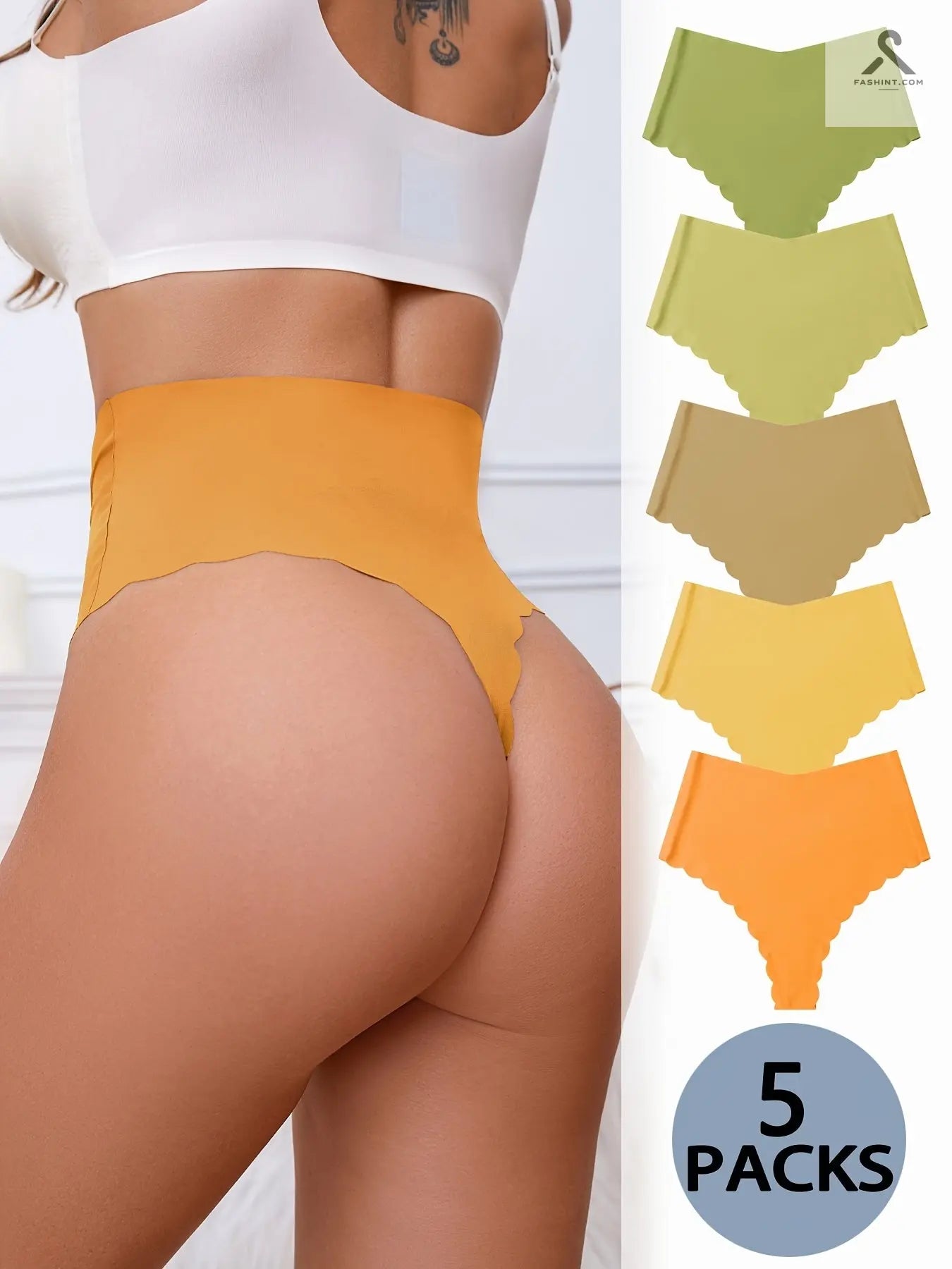 مجموعه من 5 قطع ملابس داخلية عالية الخصر بلمسة عصرية Fashint