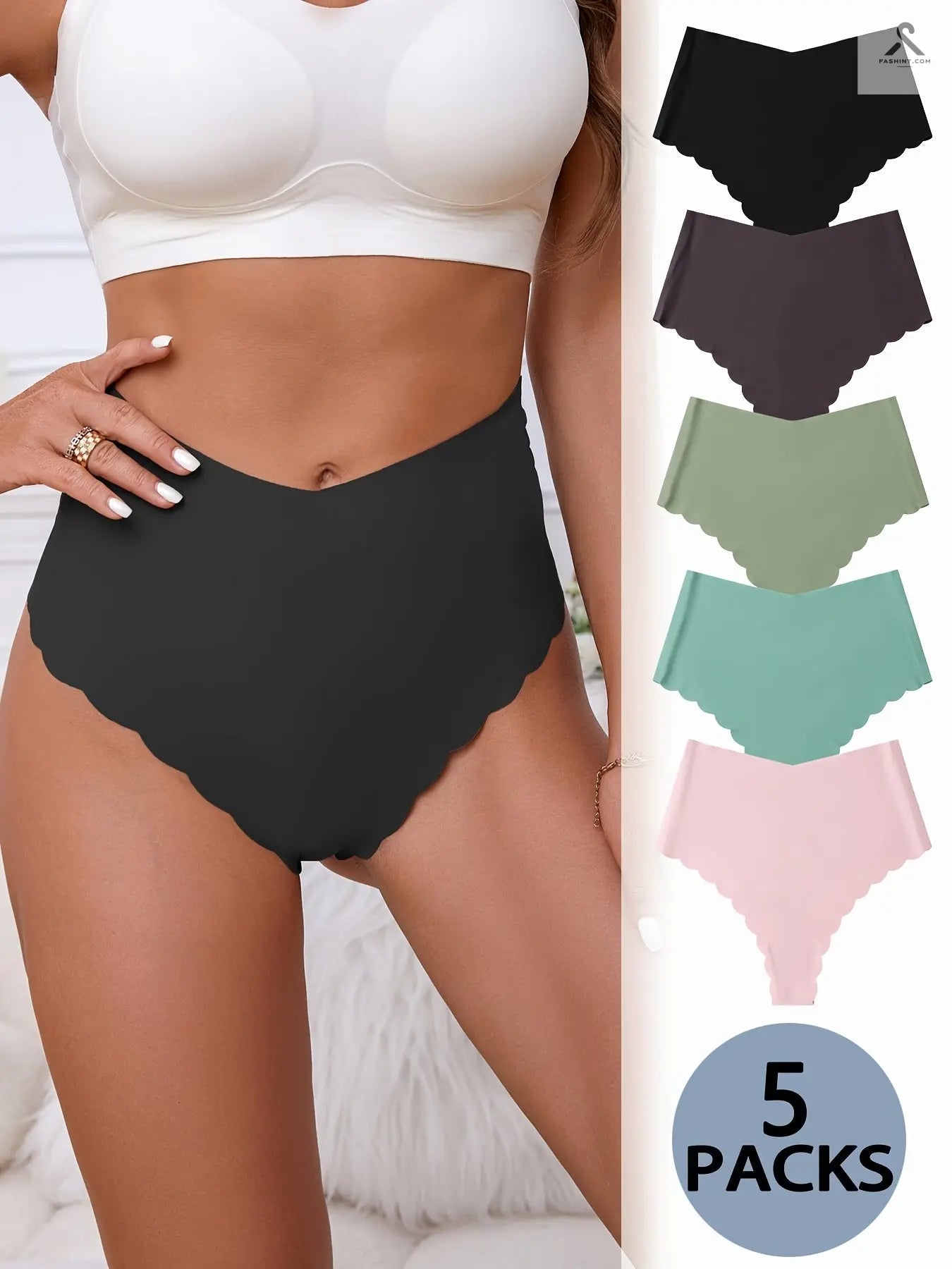 مجموعه من 5 قطع ملابس داخلية عالية الخصر بلمسة عصرية Fashint