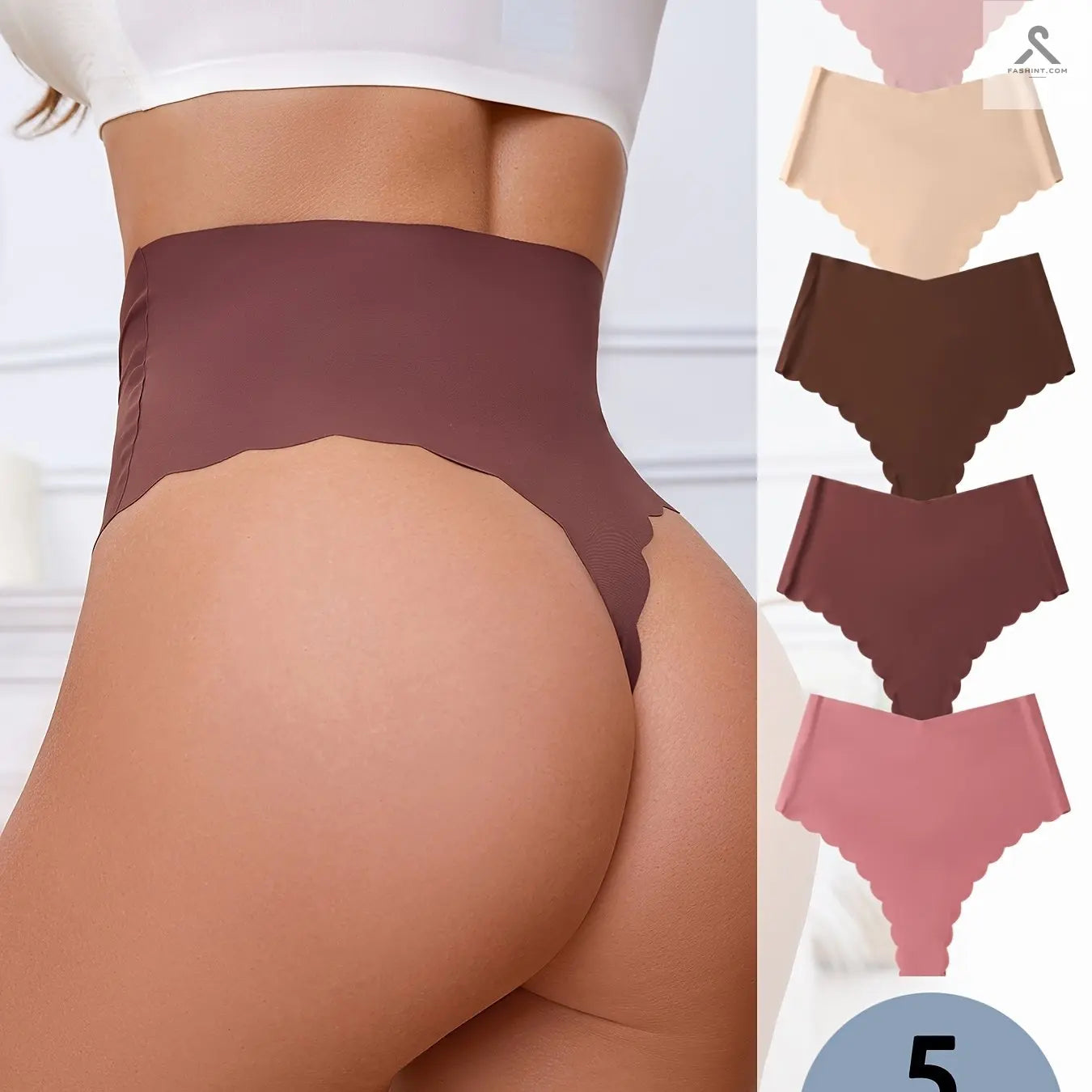 مجموعه من 5 قطع ملابس داخلية عالية الخصر بلمسة عصرية Fashint