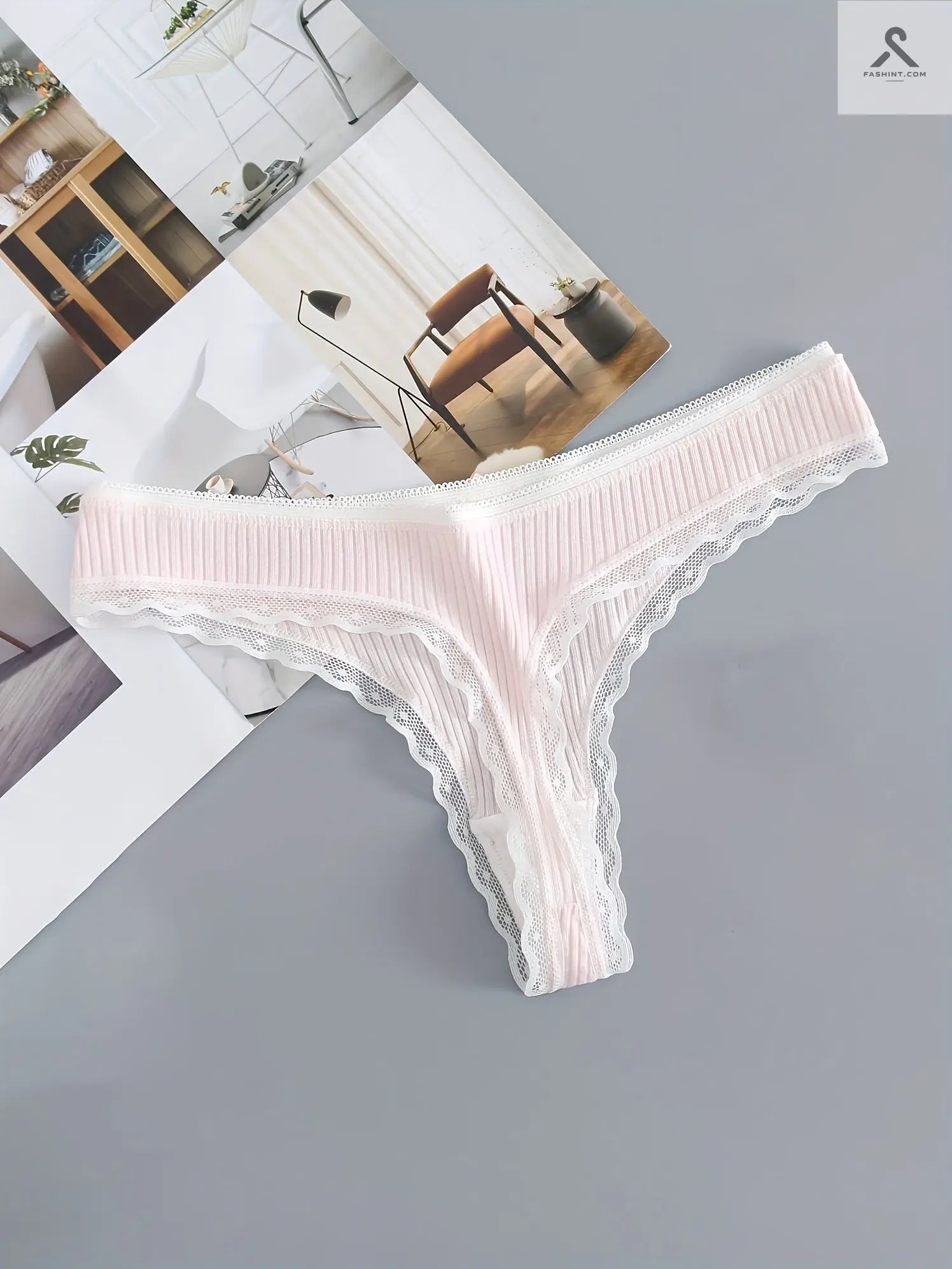 طقم 5 قطع من سراويل قطنية ذات حواف دانتيل منخفضة Fashint
