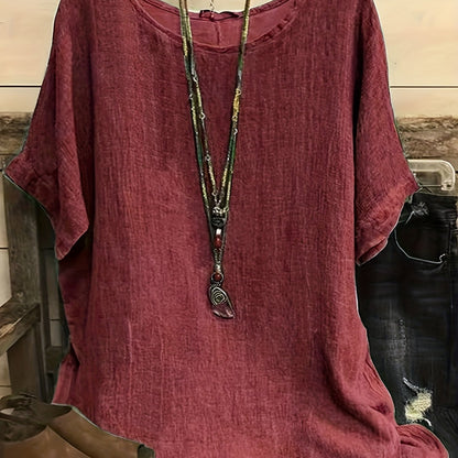 بلوزة نسائية قصيرة الأكمام بأحجام كبيرة باللون الوردي - مثالية لموسم الربيع والصيف والخريف Fashint