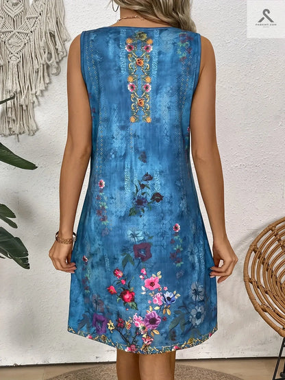 فستان مزخرف بزهور مع عنق مقطوع ملابس نسائية Fashint