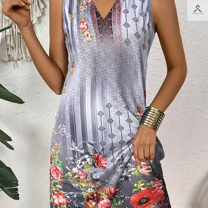 فستان مزخرف بزهور مع عنق مقطوع ملابس نسائية Fashint