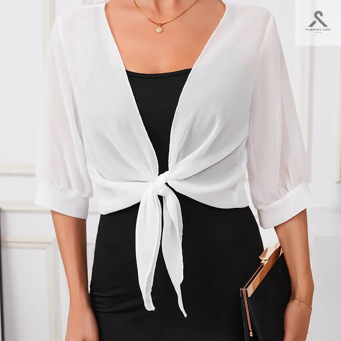 اختاري رداء شال بوليستر شفاف أنيق مع تفاصيل ربط أمامية Fashint