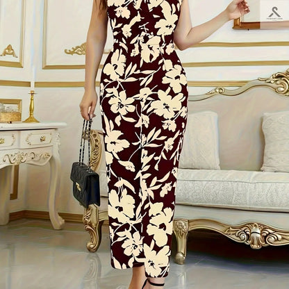 جسم السروال النسائي بطباعة زهور بأكمام منفوشة للأمسيات المشرقة Fashint