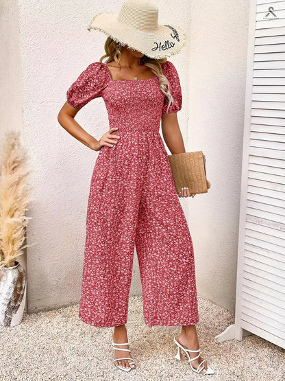 جمبسوت مزين بطباعة زهور وبأكمام منفوخة Fashint