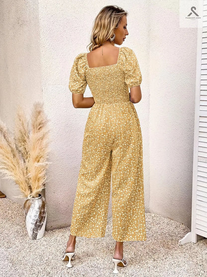 جمبسوت مزين بطباعة زهور وبأكمام منفوخة Fashint