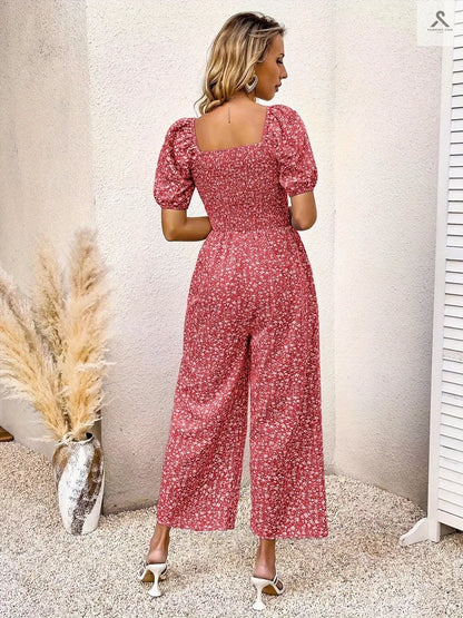 جمبسوت مزين بطباعة زهور وبأكمام منفوخة Fashint