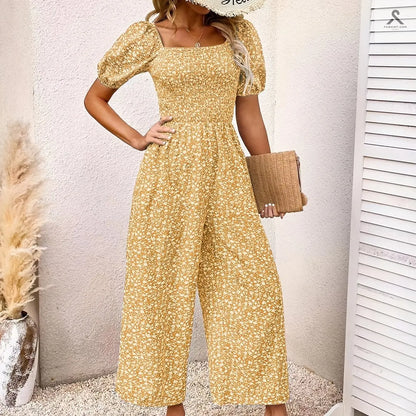 جمبسوت مزين بطباعة زهور وبأكمام منفوخة Fashint