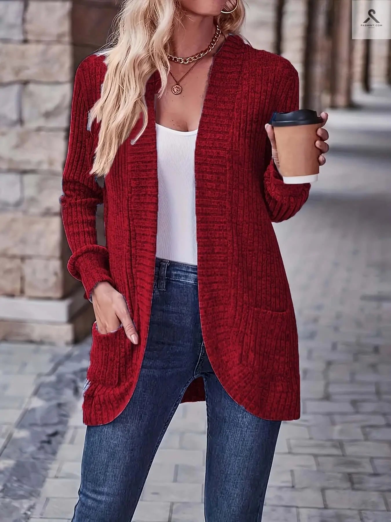 بلوزة طويلة الأكمام ملونة بسيطة بألوان جذابة Fashint