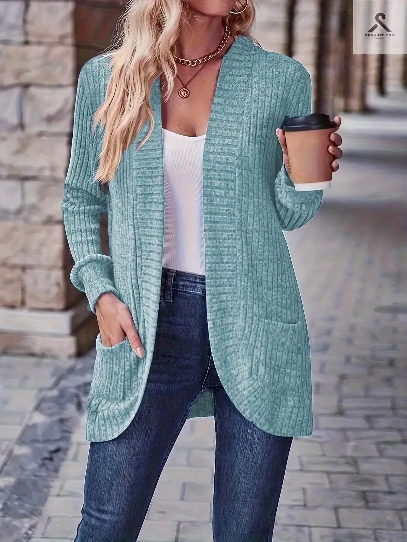 بلوزة طويلة الأكمام ملونة بسيطة بألوان جذابة Fashint
