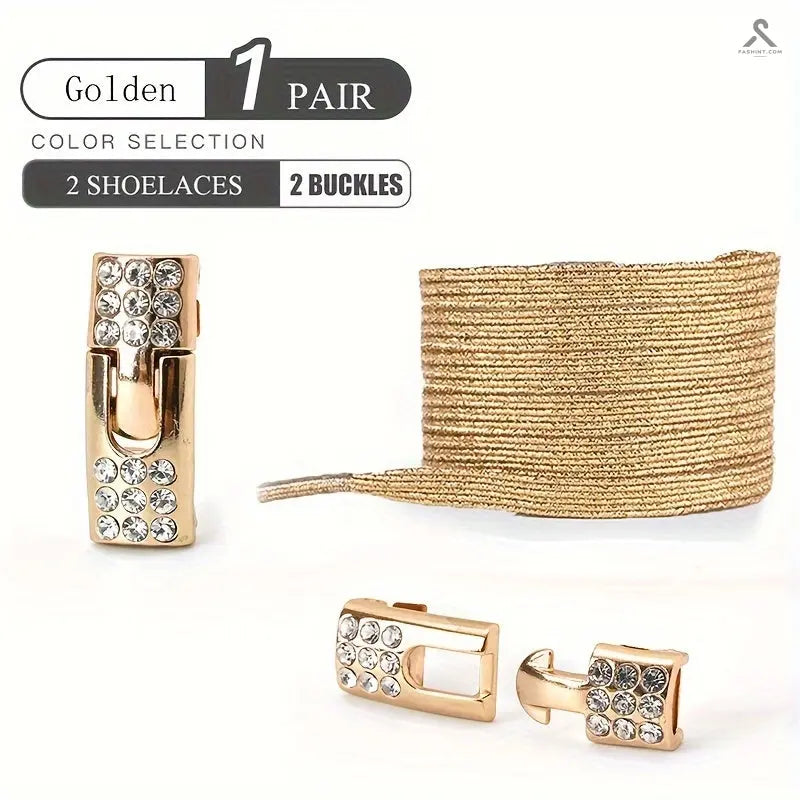 شريط رباط أحذية مرن بدون ربطات مع أبازيم من الكريستال Fashint