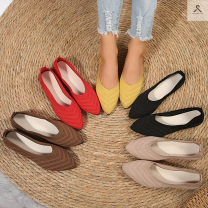 احذية مسطحة بأصابع مدببة للنساء بلون موحد Fashint