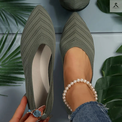 احذية مسطحة بأصابع مدببة للنساء بلون موحد Fashint