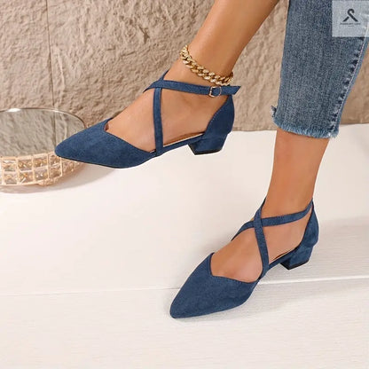 احصلي على اناقتك مع أحذية فلات مدببة لنساء مع كعب عريض Fashint