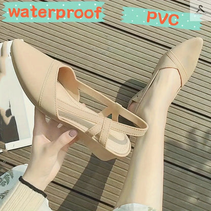 أحذية نسائية بيج أنيقة من PVC - مقاومة للماء، مقاومة للزلق، مع نعل سميك مريح، كعب متوسط الارتفاع - أحذية موضة متعددة الاستخدامات لجميع الفصول Fashint