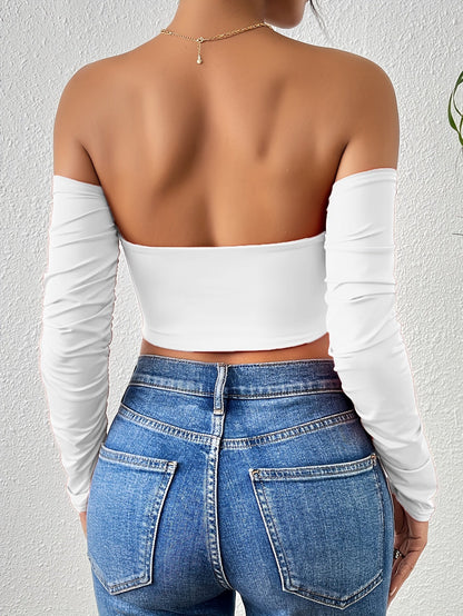 تي شيرت كروب بأكتاف مكشوفة وسحّاب أمامي Fashint