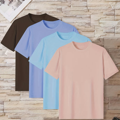 طقم تي شيرتات رجالية مريحة بألوان صلبة مكون من 4 قطع Fashint